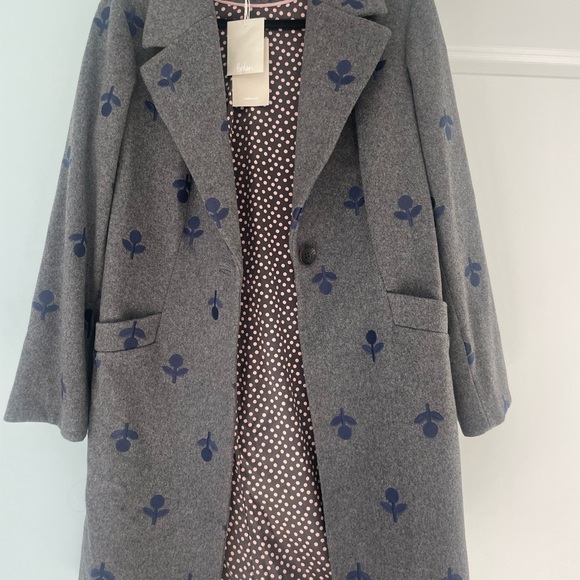 Boden coat NWT Holywell coat 6 gray with navy embroidery, classic gorgeous coat - Picture 2 of 11